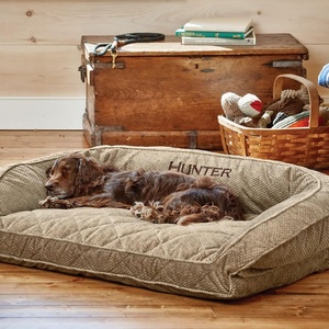 image:imageOrvis ComfortFillEco Couch Dog Bed  Plush ThreeSided Bolster with ComfortFillEco Cushion Quilted Cover ZipOff amp Machine Washable Brown Tweed  SmallBrown Tweed