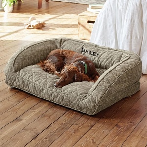 image:imageOrvis ComfortFillEco Couch Dog Bed  Plush ThreeSided Bolster with ComfortFillEco Cushion Quilted Cover ZipOff amp Machine Washable Brown Tweed  SmallCharcoal Chevron