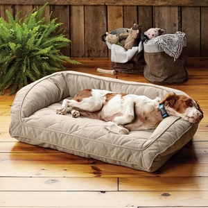image:imageOrvis ComfortFillEco Couch Dog Bed  Plush ThreeSided Bolster with ComfortFillEco Cushion Quilted Cover ZipOff amp Machine Washable Brown Tweed  SmallHeathered Khaki