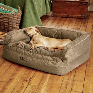 image:imageOrvis ComfortFillEco Deluxe Dog Bed  Deep Removable Cushion with Recycled ComfortFillEco Padding and Durable Quilted Cover Grey Tweed  MediumBrown Tweed