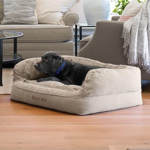 image:imageOrvis ComfortFillEco Deluxe Dog Bed  Deep Removable Cushion with Recycled ComfortFillEco Padding and Durable Quilted Cover Grey Tweed  MediumHeathered Khaki