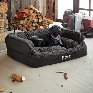 image:imageOrvis ComfortFillEco Deluxe Dog Bed  Deep Removable Cushion with Recycled ComfortFillEco Padding and Durable Quilted Cover Grey Tweed  MediumSlate