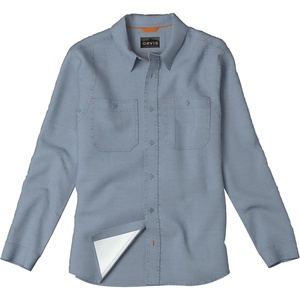 image:imageOrvis Tech Chambray Long Sleeve Mens Work Shirts  Lightweight QuickDrying UPF 40 Chambray Fabric Casual Mens Shirts  UPF 40 QuickDry Stretch Fit Recycled Polyester and Reclaimed Oyster Shells TripleStitched SeamsCoastal Blue Chambray