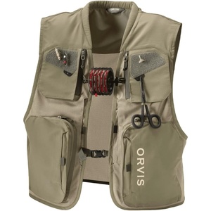 image:imageOrvis Clearwater Mesh Fly Fishing Vest  Lightweight Recycled Ripstop  8 Pockets FlyDrying Patches Tool Docks amp Padded Collar Breathable Hybrid Mesh Buckle ClosureDusty Olive