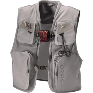 image:imageOrvis Clearwater Mesh Fly Fishing Vest  Lightweight Recycled Ripstop  8 Pockets FlyDrying Patches Tool Docks amp Padded Collar Breathable Hybrid Mesh Buckle ClosureStorm Gray