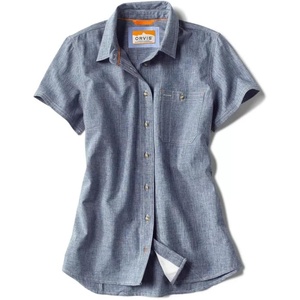 image:imageOrvis Tech Chambray Workshirt ShortSleeved Womens Casual Button Down Shirt  Breathable Lightweight Versatile DesignBlue Chambray  New