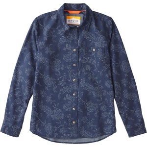 image:imageOrvis Womens LongSleeved Tech Chambray Work ShirtBlue Floral Script
